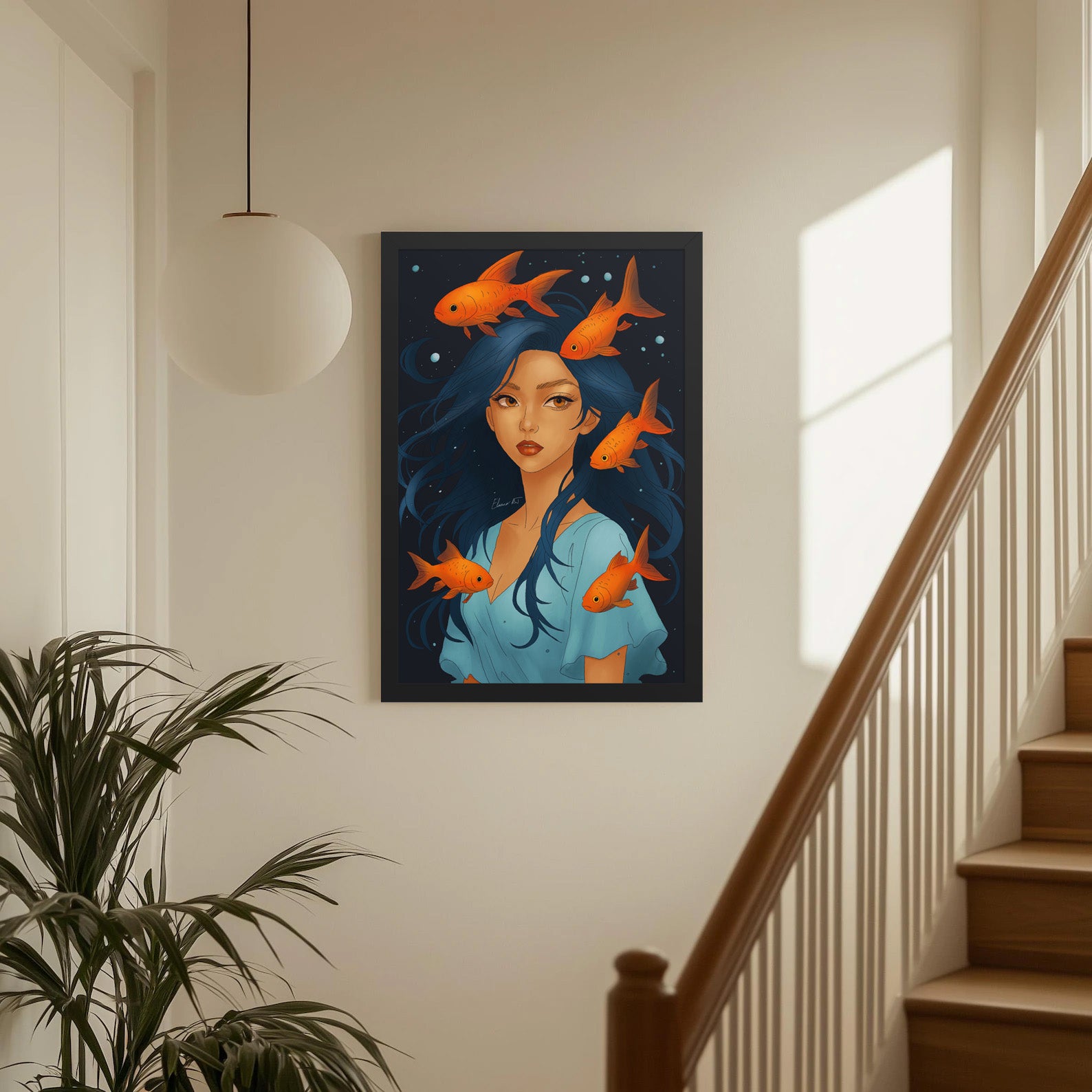 Framed Pisces Anime Print | Manga Zodiac Astrology Wall Art