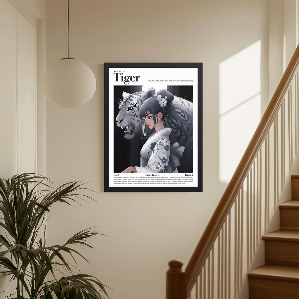 Framed Lunar New Year Art Print | Manga Zodiac Poster | Year of the Horse, Tiger