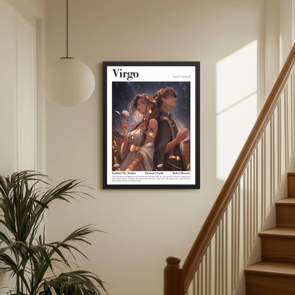 Framed Astrology Art Print | Manga Zodiac Horoscope Poster | Capricorn, Gemini, Pisces, Virgo