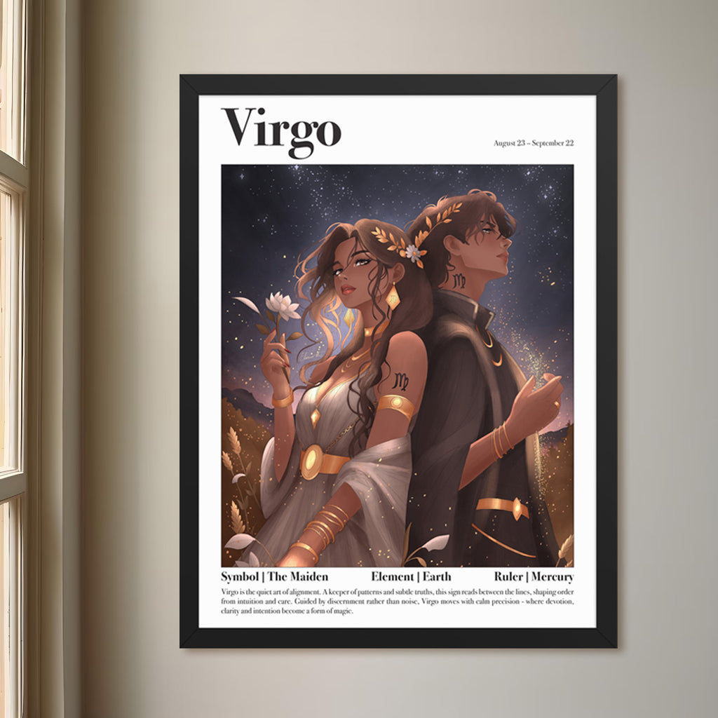 Framed Astrology Art Print | Manga Zodiac Horoscope Poster | Capricorn, Gemini, Pisces, Virgo