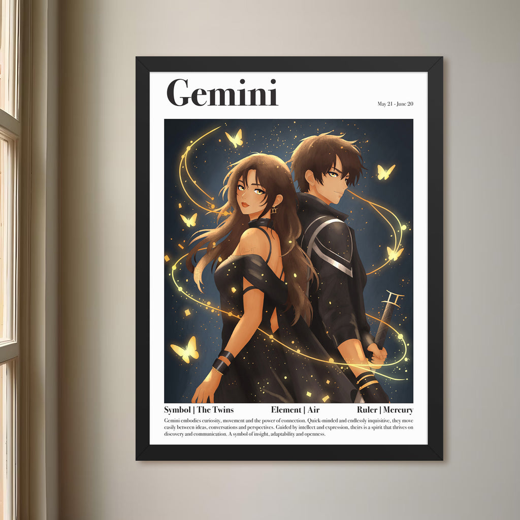Framed Astrology Art Print | Manga Zodiac Horoscope Poster | Capricorn, Gemini, Pisces, Virgo