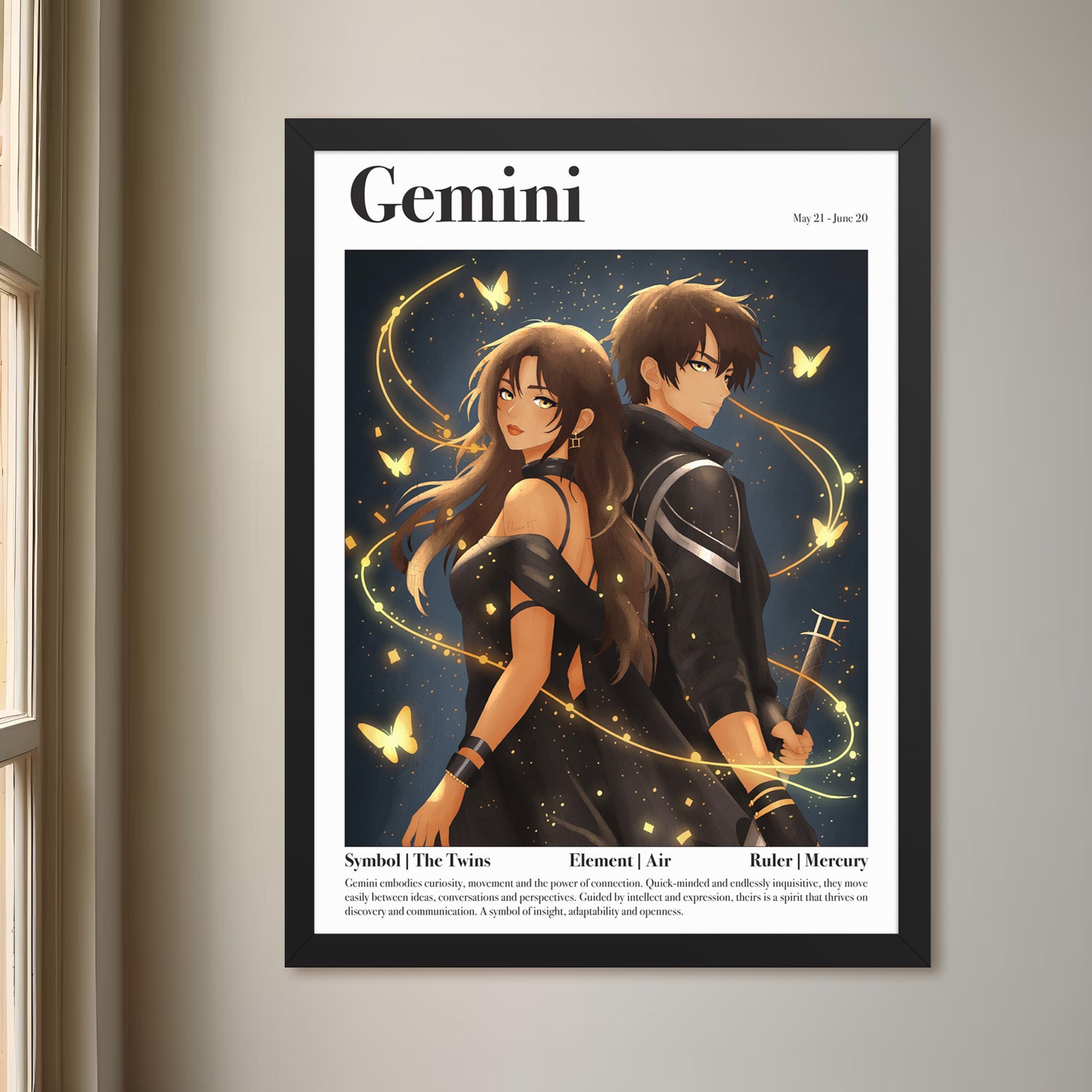 Framed Astrology Art Print | Manga Zodiac Horoscope Poster | Capricorn, Gemini, Pisces, Virgo