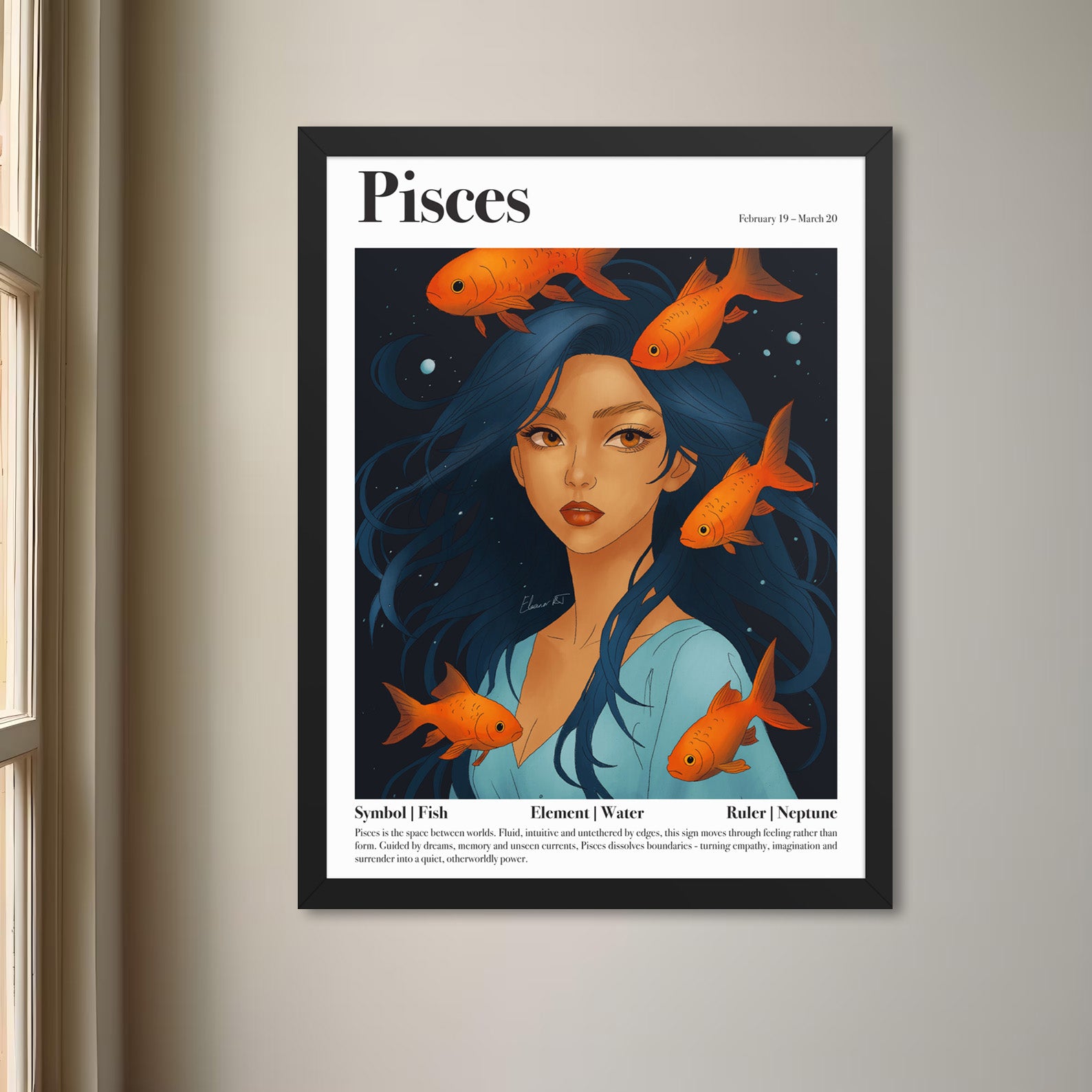 Framed Astrology Art Print | Manga Zodiac Horoscope Poster | Pisces, Virgo, Year of the Tiger