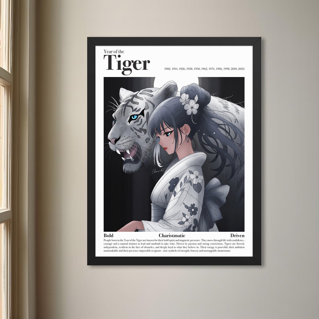 Framed Lunar New Year Art Print | Manga Zodiac Poster | Year of the Horse, Tiger