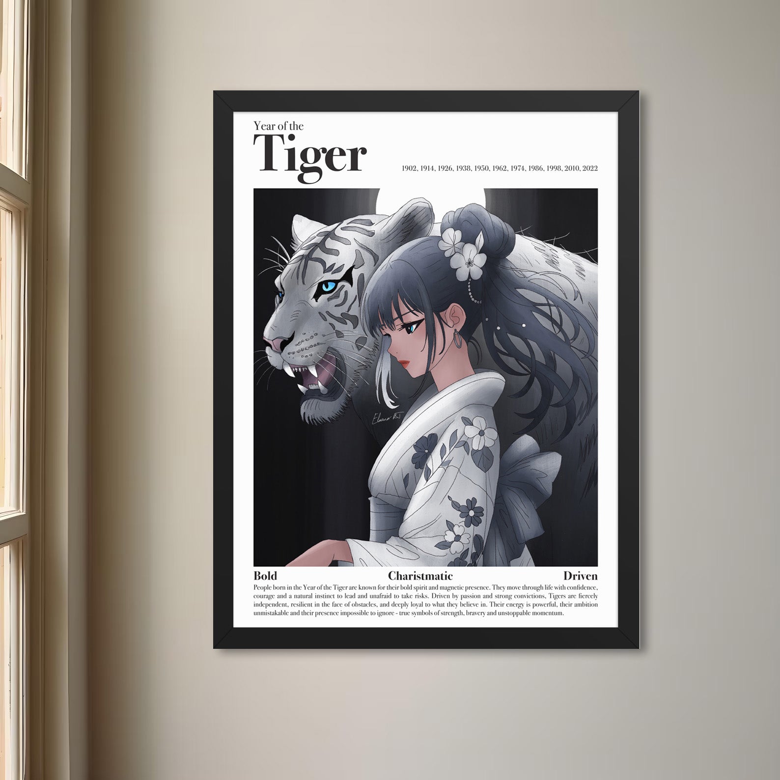 Framed Lunar New Year Art Print | Manga Zodiac Poster | Year of the Horse, Tiger