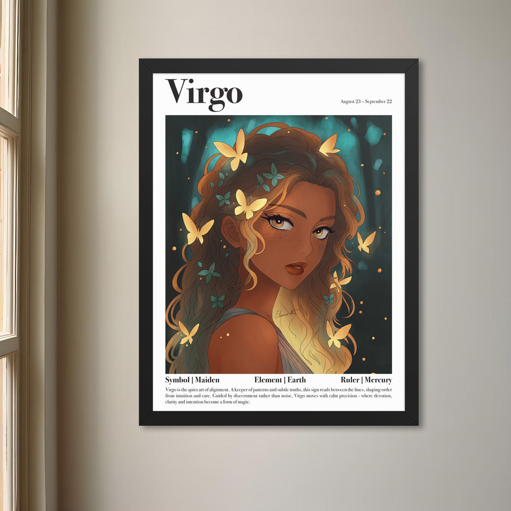 Framed Astrology Art Print | Manga Zodiac Horoscope Poster | Capricorn, Gemini, Pisces, Virgo