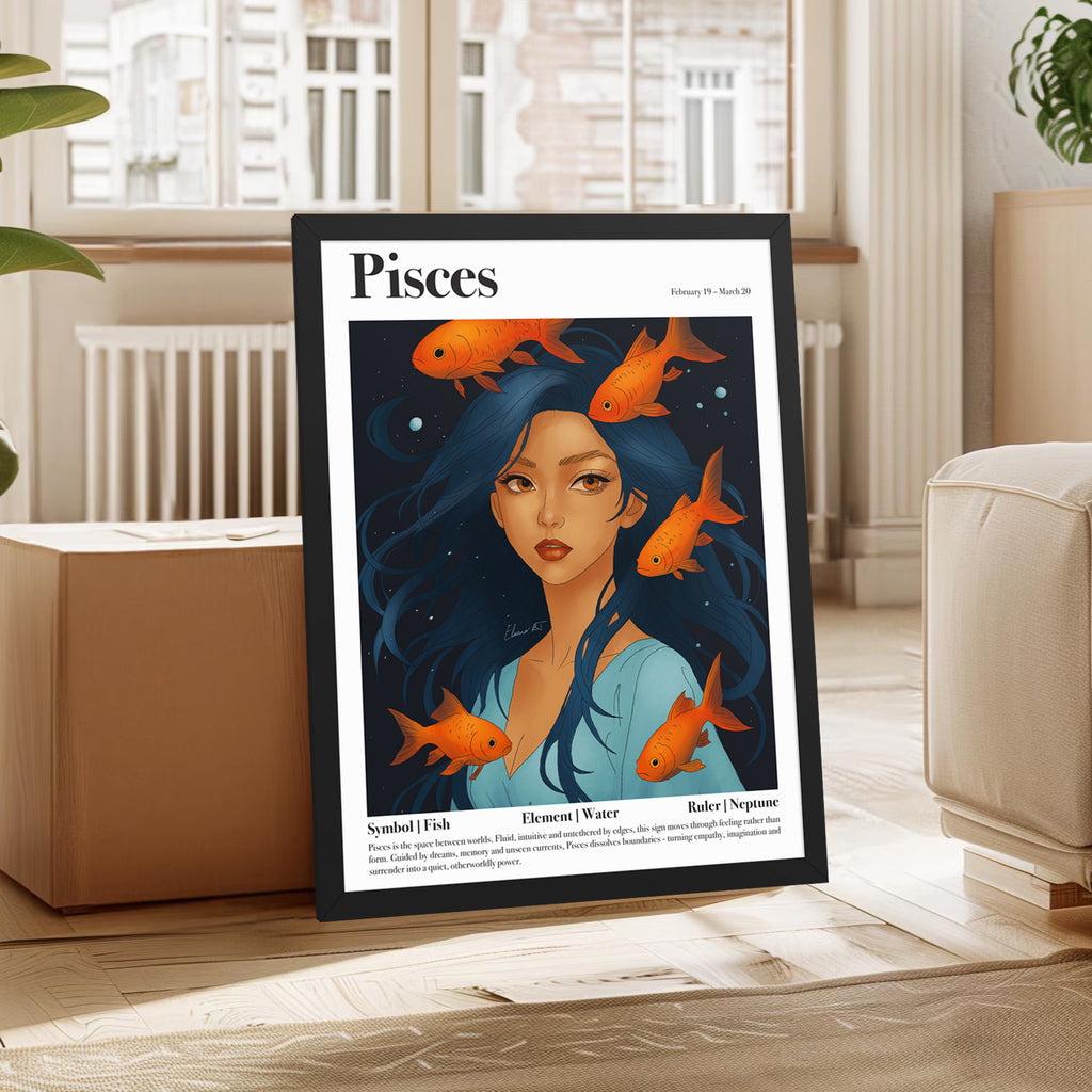 Framed Astrology Art Print | Manga Zodiac Horoscope Poster | Capricorn, Gemini, Pisces, Virgo