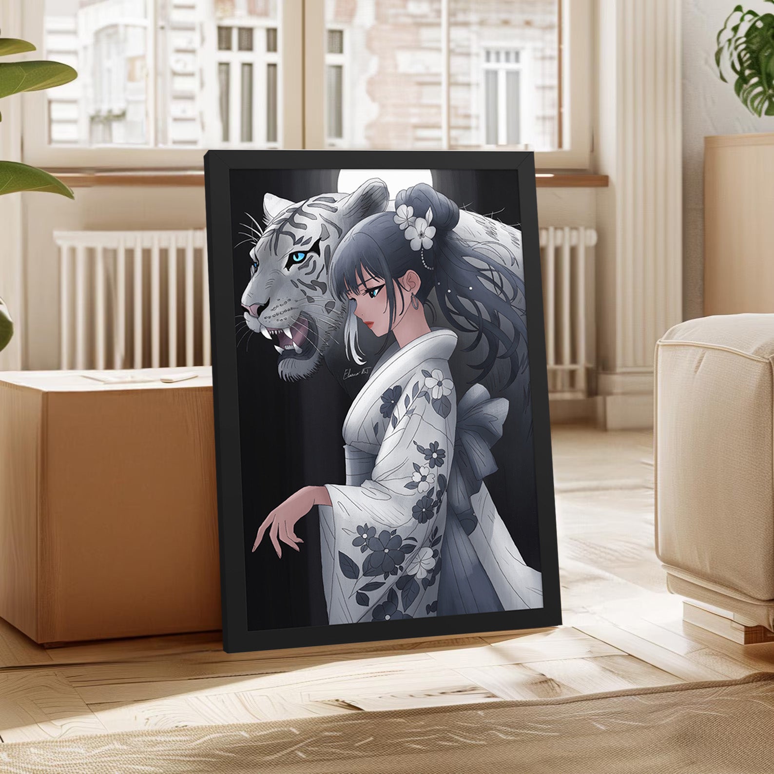 Framed Year of the Tiger Anime Print | Manga Zodiac Astrology Wall Art