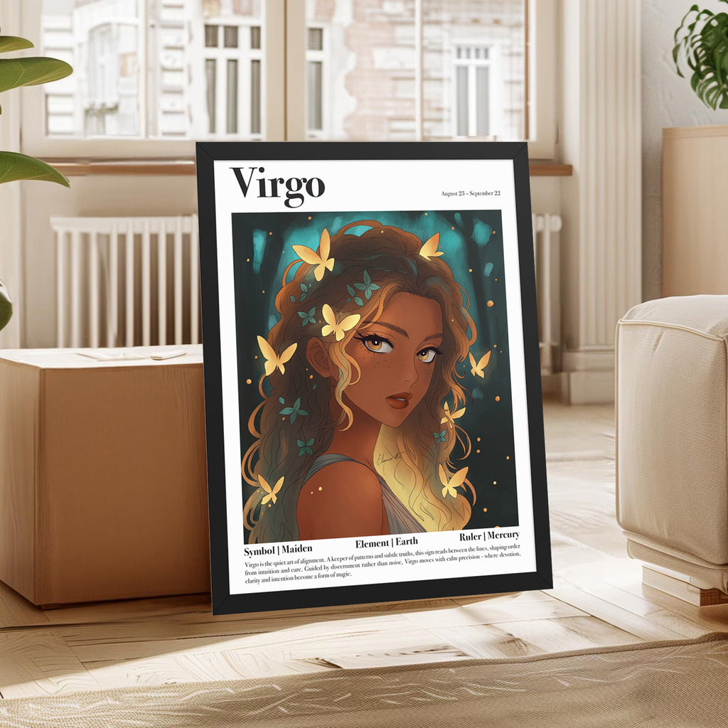 Framed Astrology Art Print | Manga Zodiac Horoscope Poster | Capricorn, Gemini, Pisces, Virgo