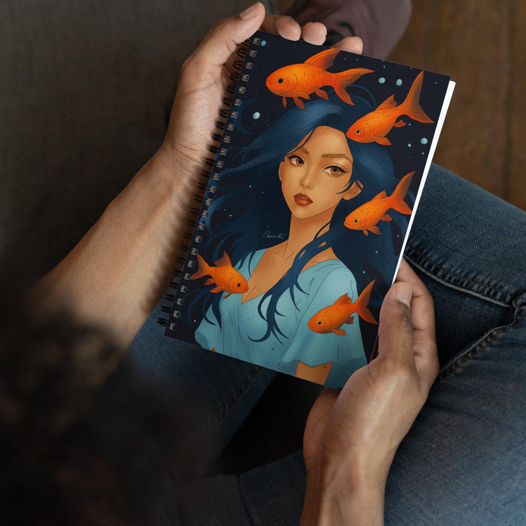 Manga Art Journal | Hand Illustrated Spiral Notebook | Pisces Zodiac Art