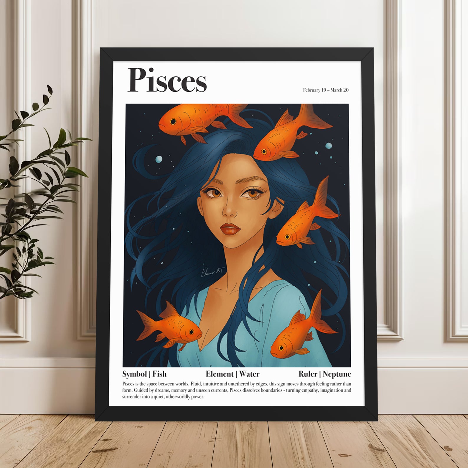 Framed Astrology Art Print | Manga Zodiac Horoscope Poster | Pisces, Virgo, Year of the Tiger