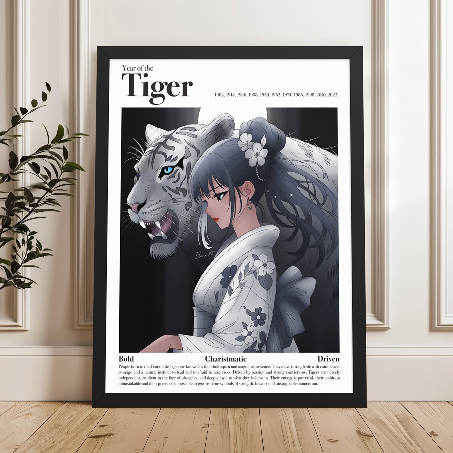 Framed Astrology Art Print | Manga Zodiac Horoscope Poster | Pisces, Virgo, Year of the Tiger