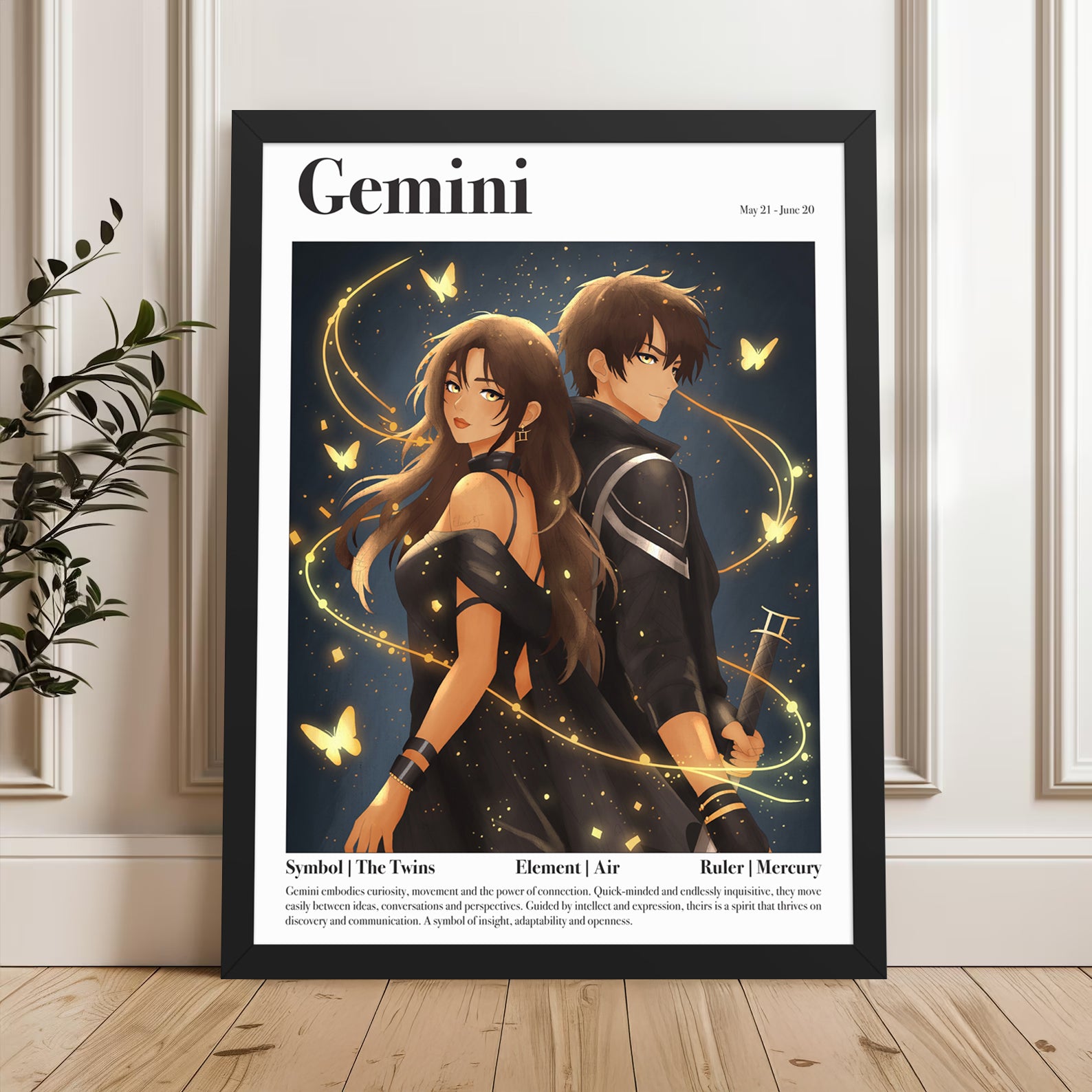 Framed Astrology Art Print | Manga Zodiac Horoscope Poster | Capricorn, Gemini, Pisces, Virgo