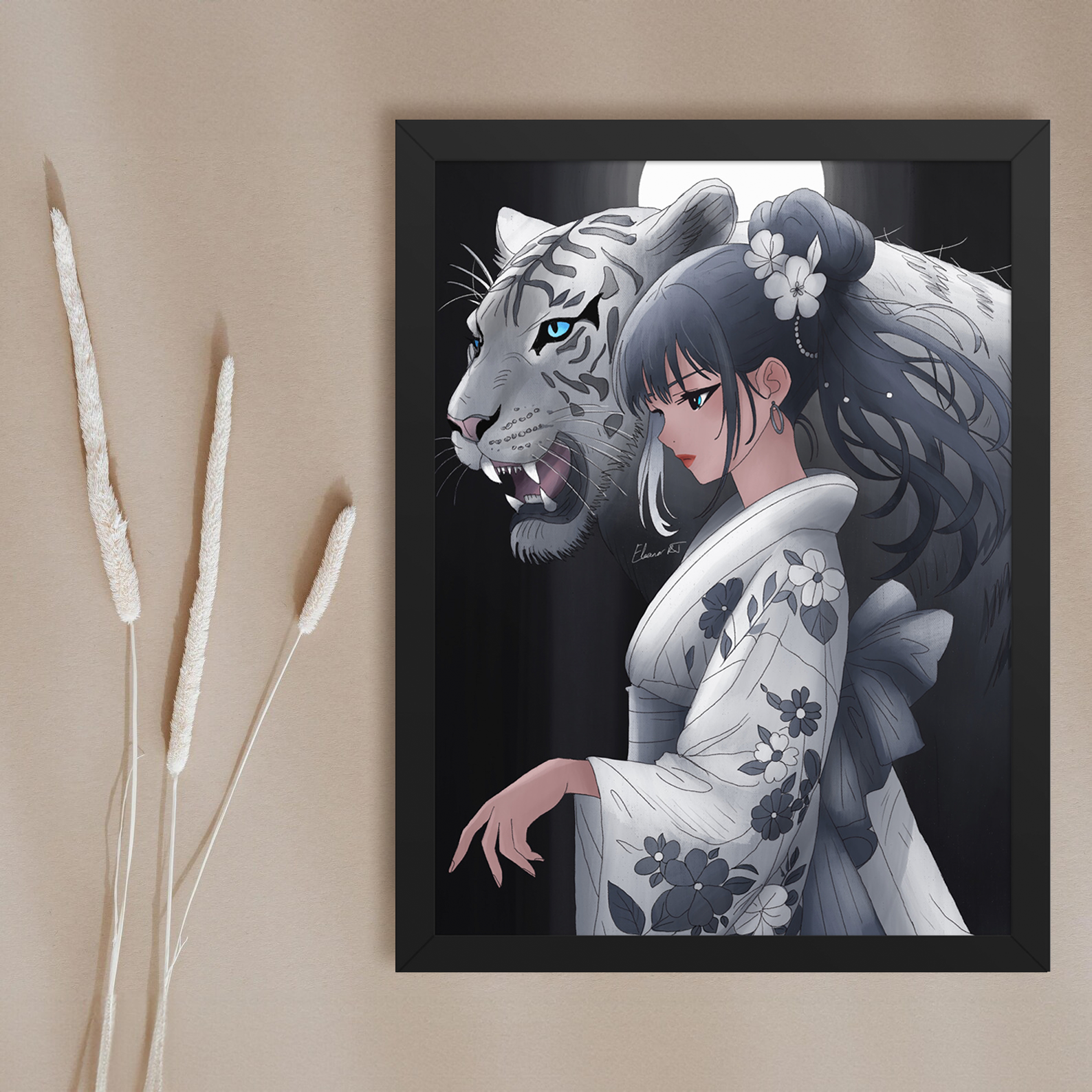 Framed Year of the Tiger Anime Print | Manga Zodiac Astrology Wall Art