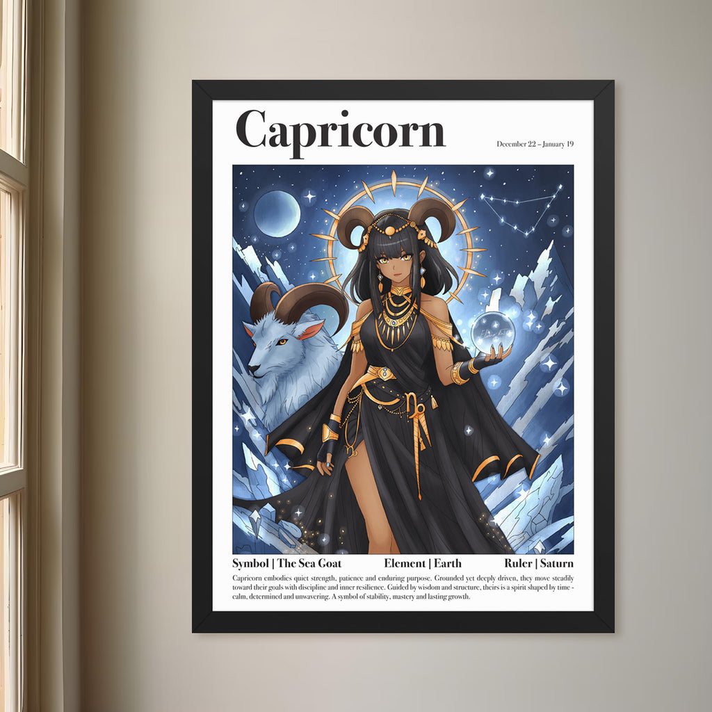 Framed Astrology Art Print | Manga Zodiac Horoscope Poster | Capricorn, Gemini, Pisces, Virgo