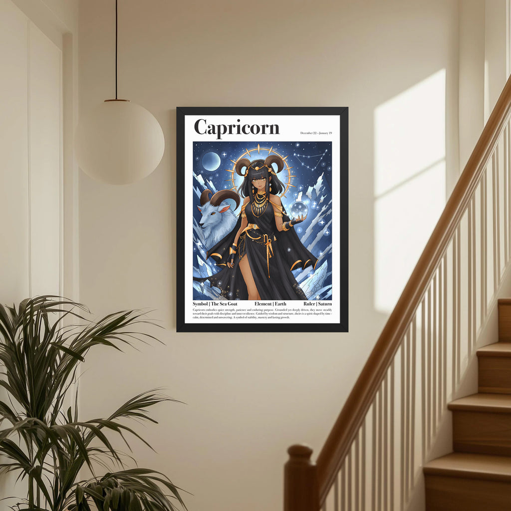 Framed Astrology Art Print | Manga Zodiac Horoscope Poster | Capricorn, Gemini, Pisces, Virgo