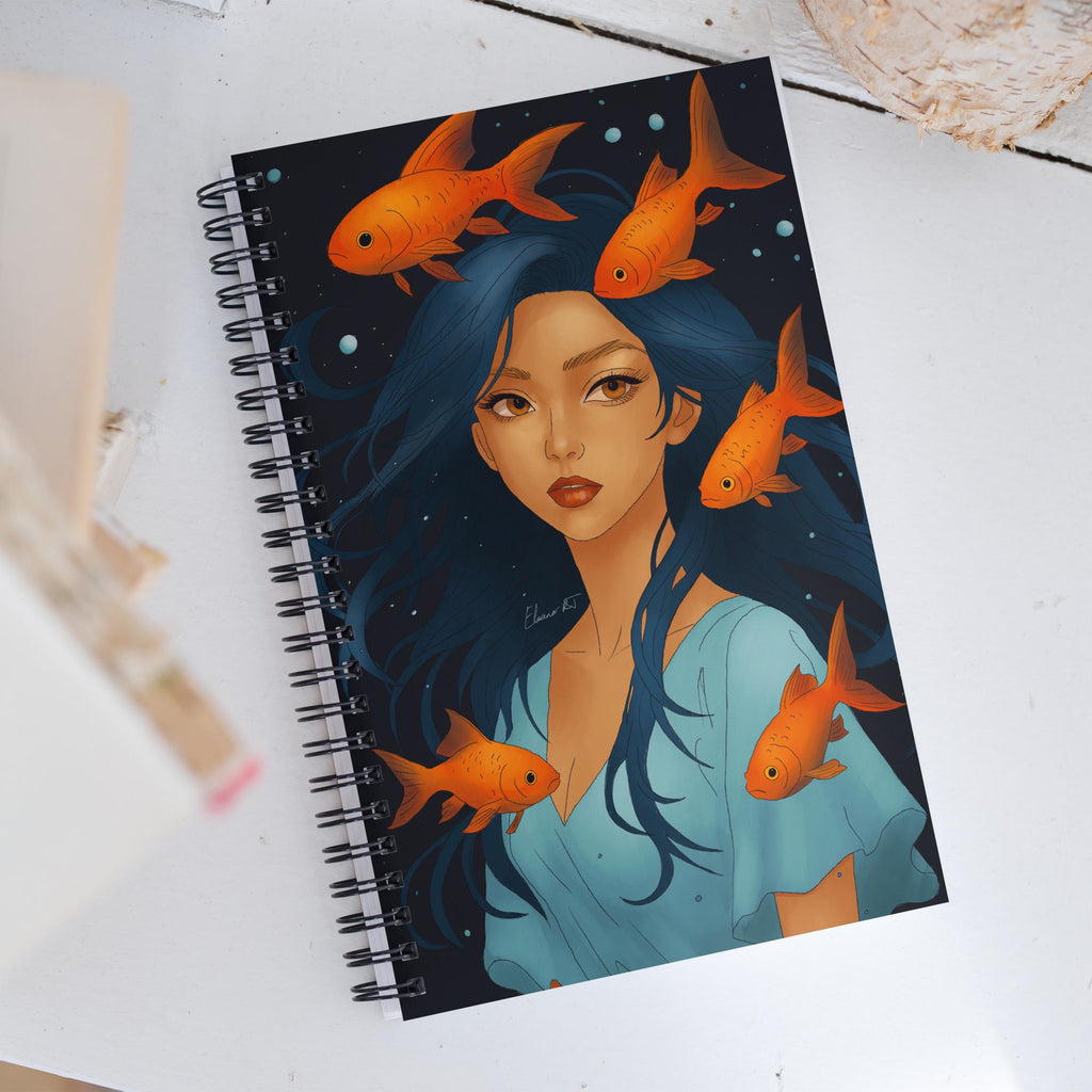 Manga Art Journal | Hand Illustrated Spiral Notebook | Pisces Zodiac Art