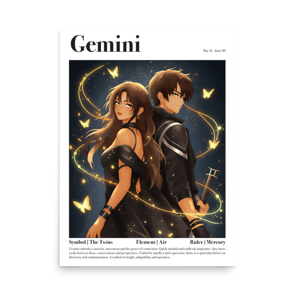 Framed Astrology Art Print | Manga Zodiac Horoscope Poster | Capricorn, Gemini, Pisces, Virgo
