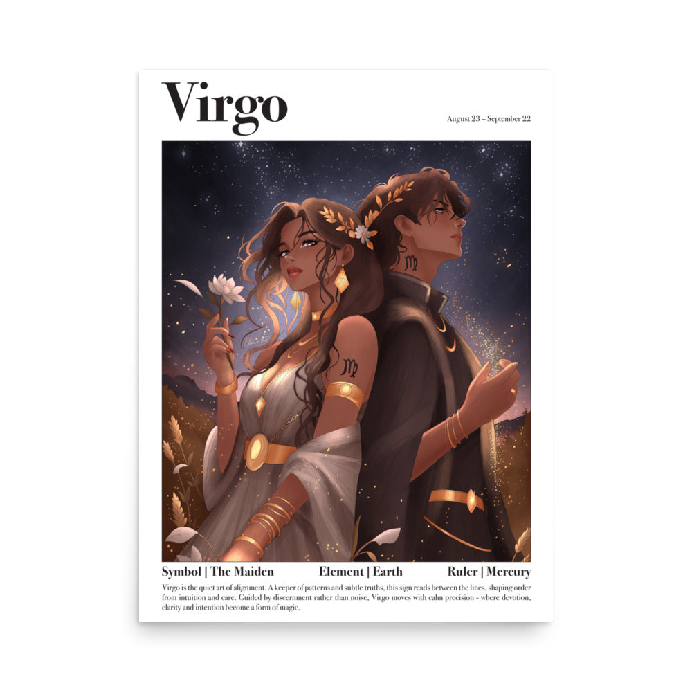 Framed Astrology Art Print | Manga Zodiac Horoscope Poster | Capricorn, Gemini, Pisces, Virgo