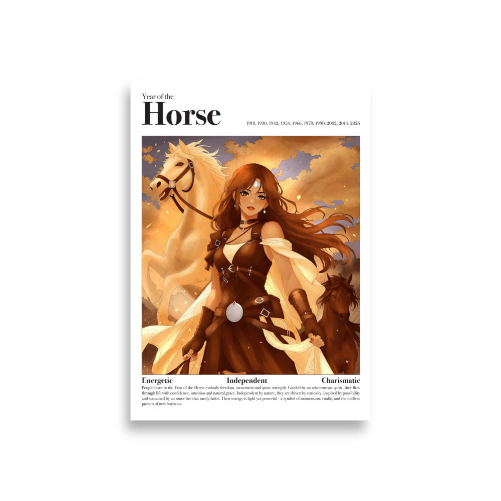 Framed Lunar New Year Art Print | Manga Zodiac Poster | Year of the Horse, Tiger
