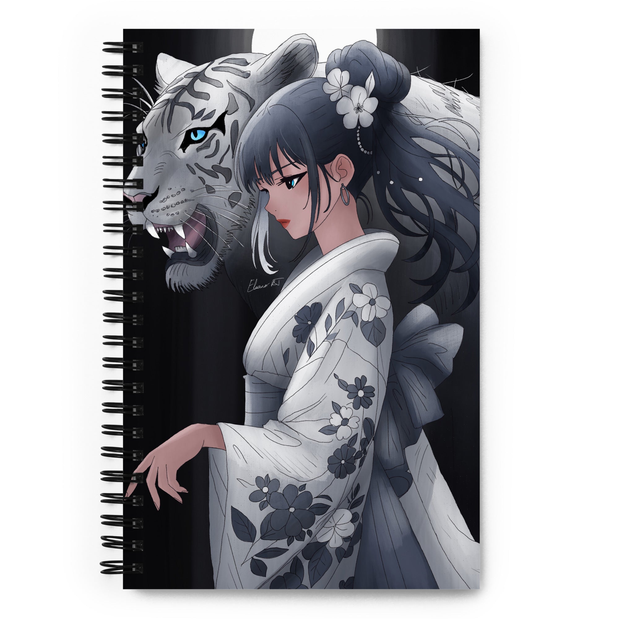 Winter Tiger Manga Art Journal | Hand Illustrated Spiral Notebook | Year of the Tiger Zodiac Art