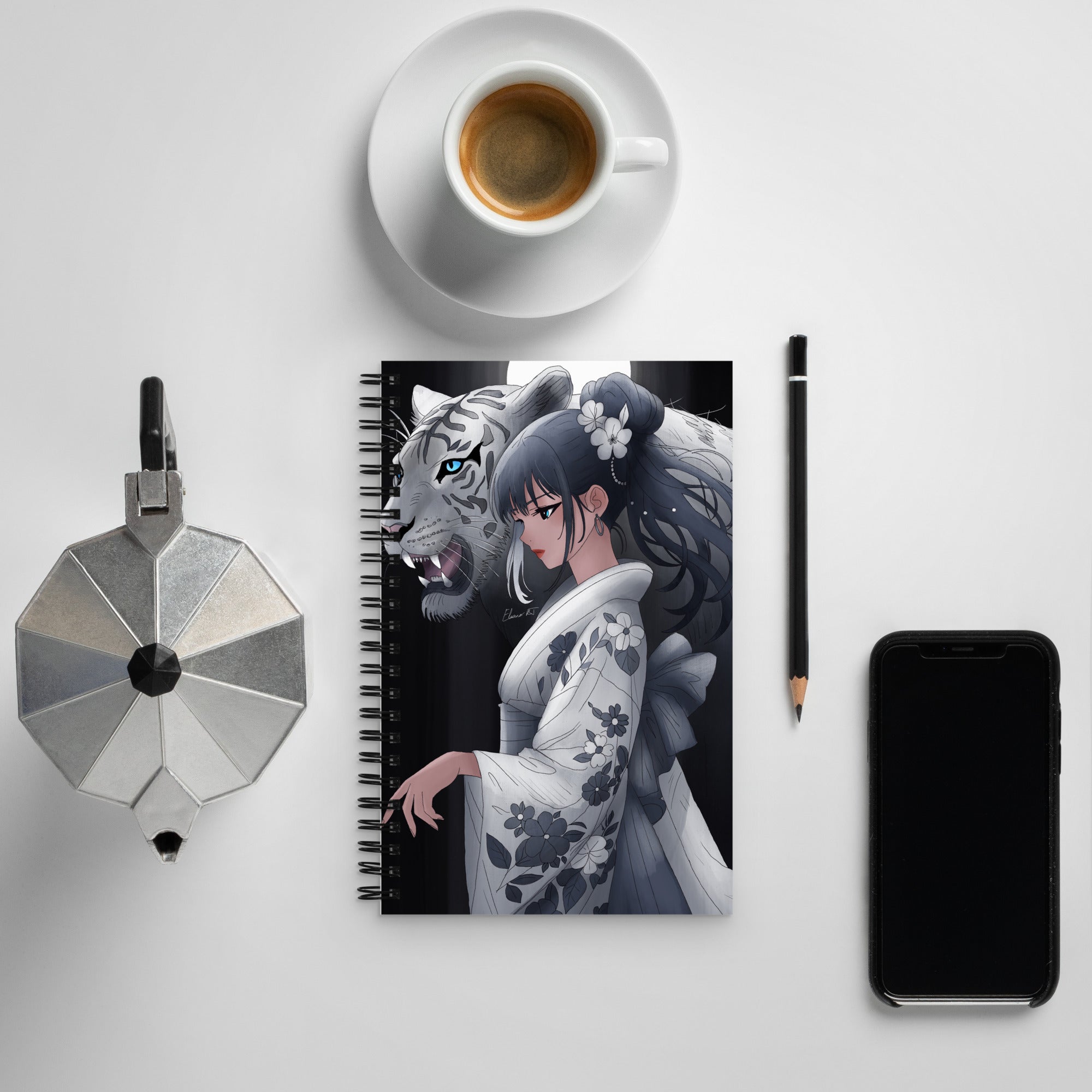 Winter Tiger Manga Art Journal | Hand Illustrated Spiral Notebook | Year of the Tiger Zodiac Art