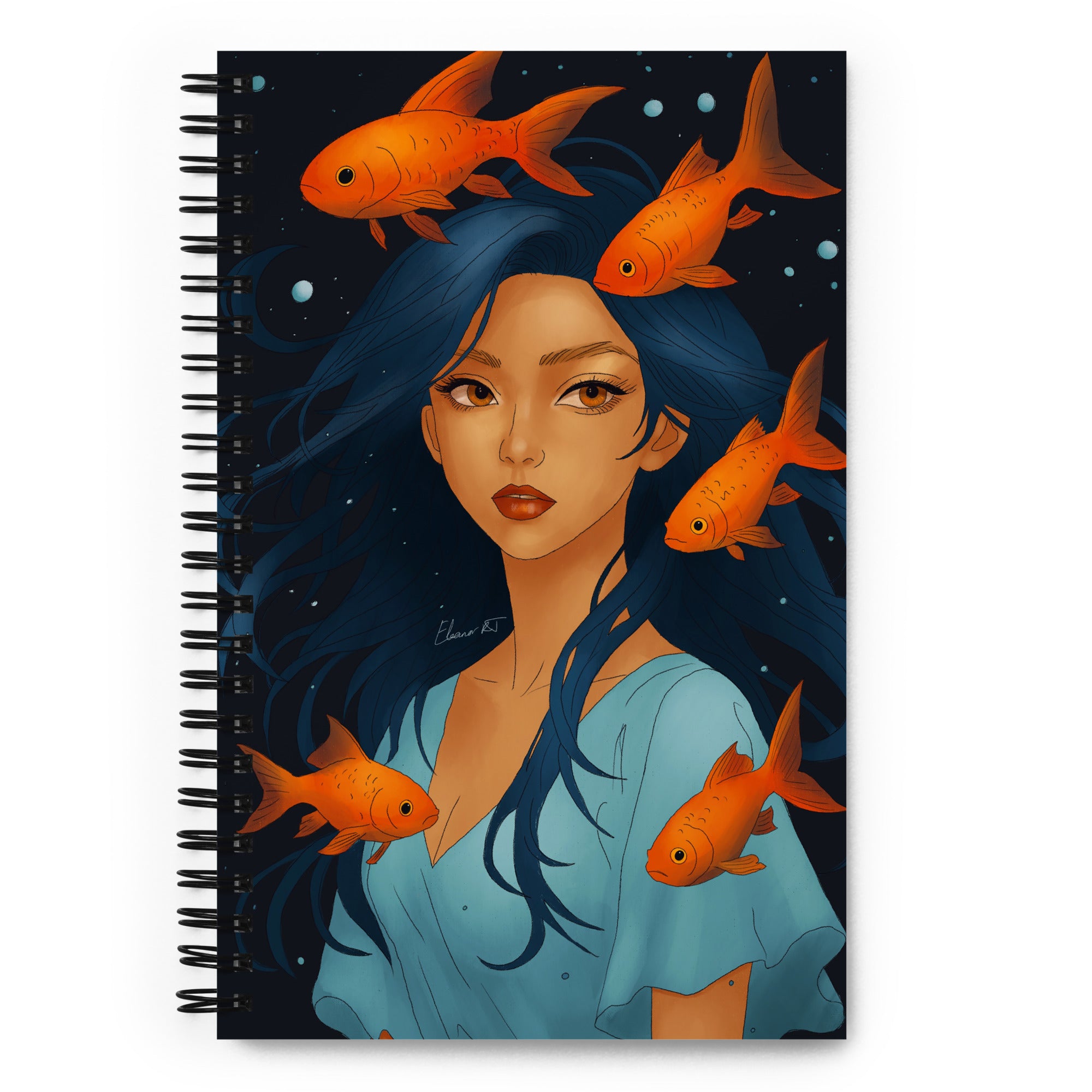 Manga Art Journal | Hand Illustrated Spiral Notebook | Pisces Zodiac Art