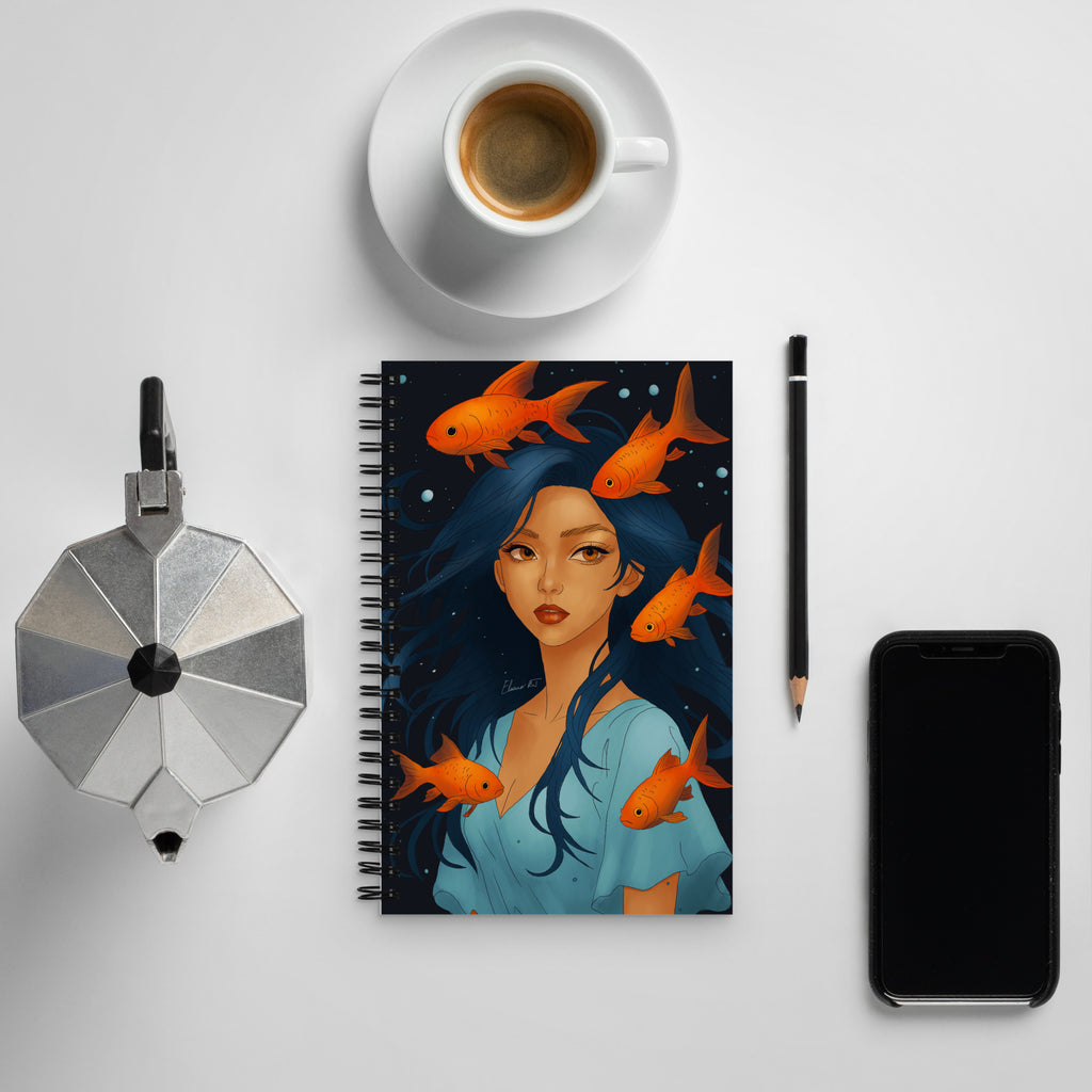 Manga Art Journal | Hand Illustrated Spiral Notebook | Pisces Zodiac Art