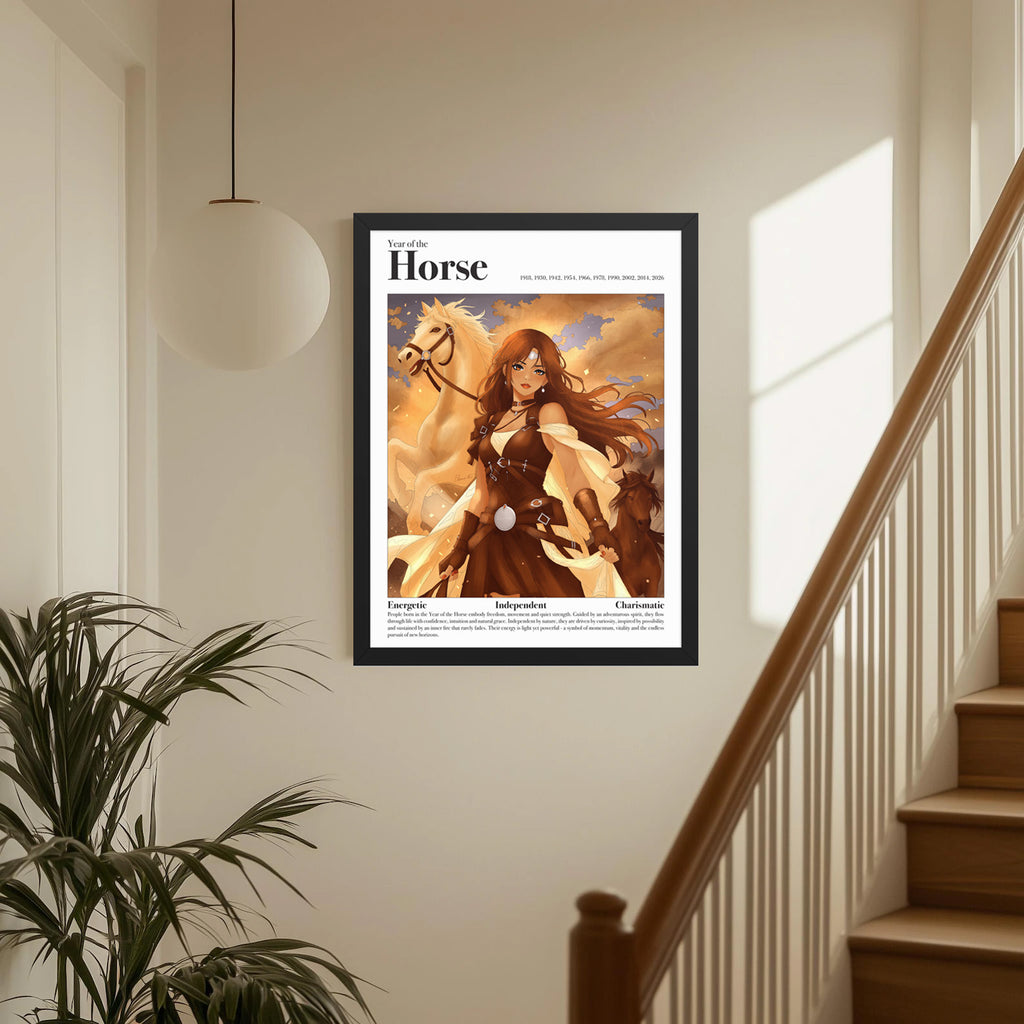 Framed Lunar New Year Art Print | Manga Zodiac Poster | Year of the Horse, Tiger