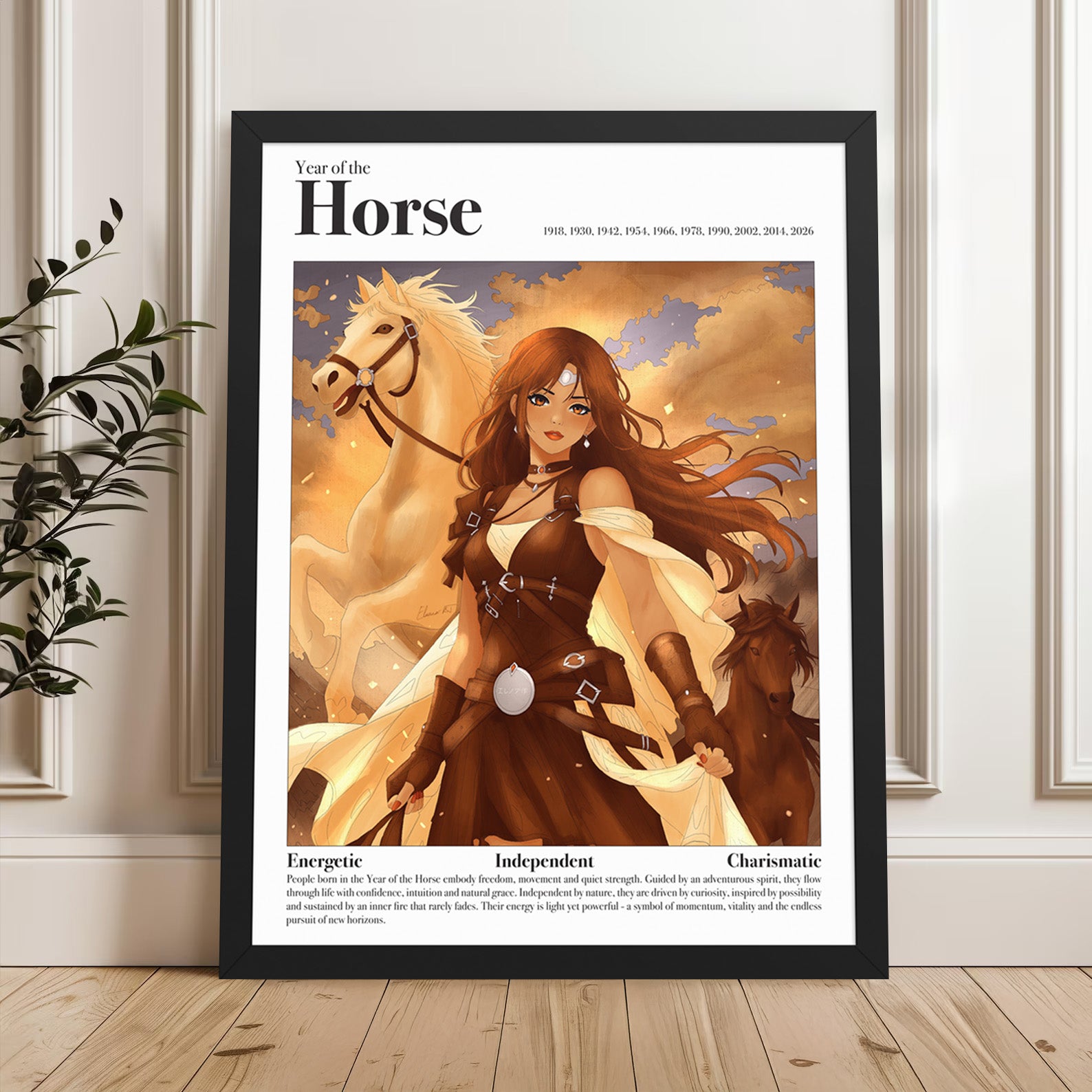 Framed Lunar New Year Art Print | Manga Zodiac Poster | Year of the Horse, Tiger