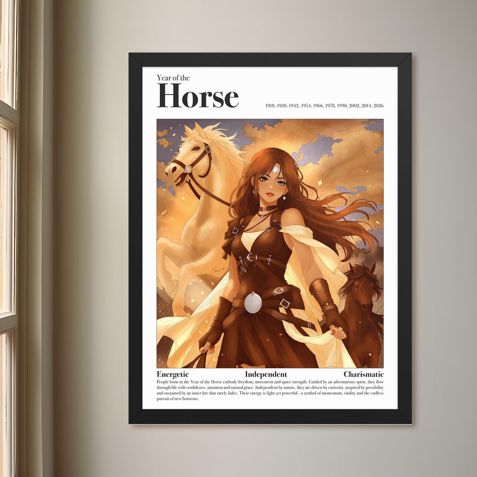 Framed Lunar New Year Art Print | Manga Zodiac Poster | Year of the Horse, Tiger